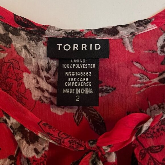 Torrid Size 2 Fuchsia Pink Floral Cold Shoulder Blouse - Picture 5 of 8